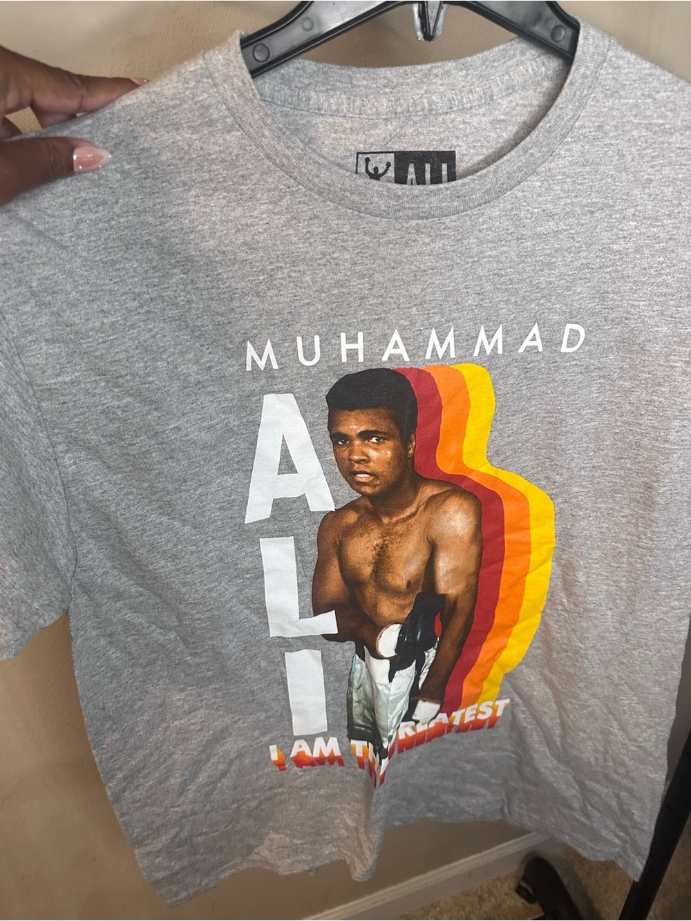 & Other Stories Gray Muhammad Ali Graphic Tee with Red Orange Yellow Accents